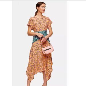 Topshop Midi Dress, Floral Print,  Yellow & Pink Flowers , Dark Green